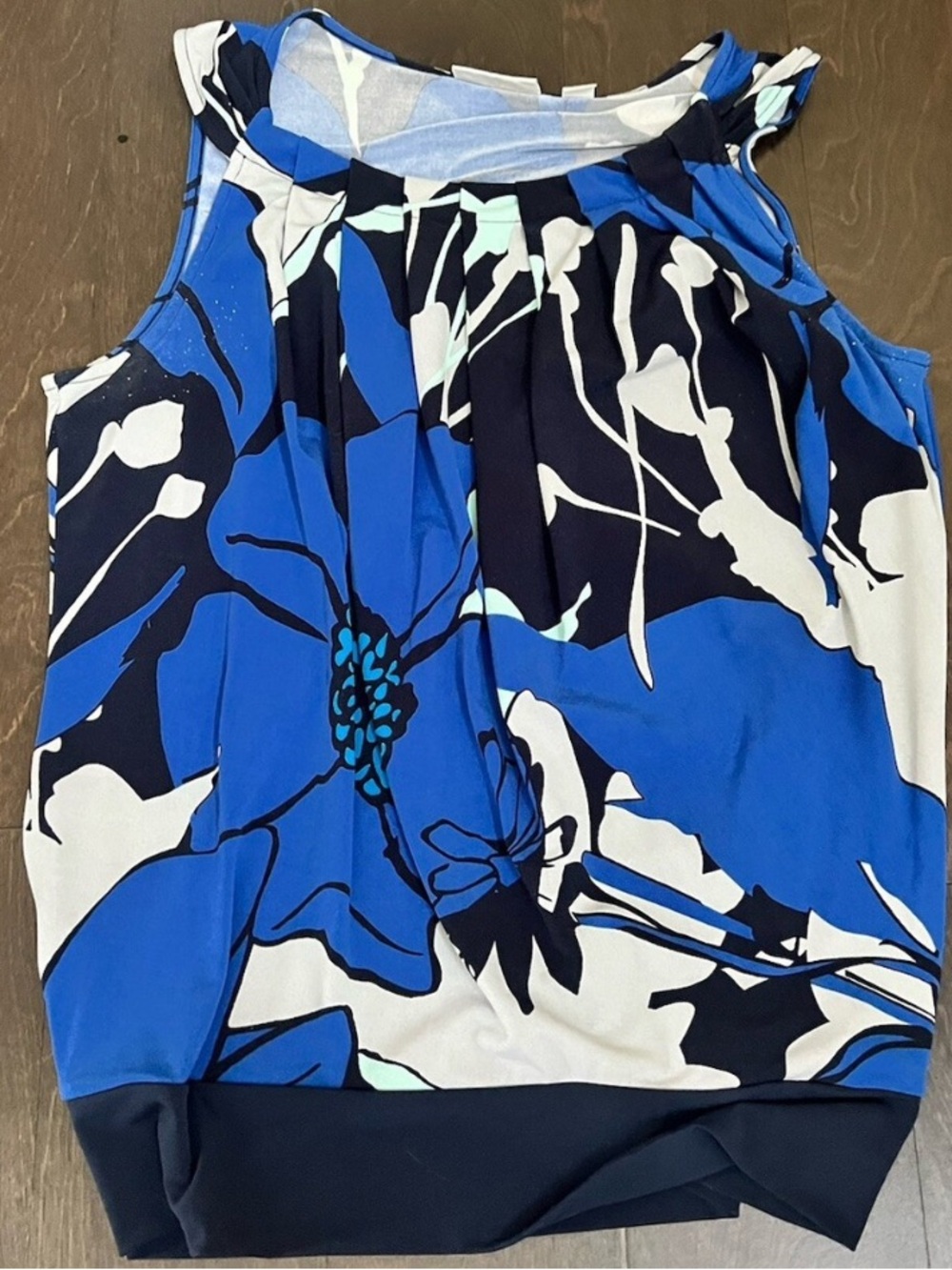New York & Company Blue, Navy & White Floral Sleeveless Top, XL